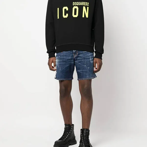 Quần Short Dsquared2 Marine In Faded Blue Denim With Side Logo Print And Orange Right Hem S74MU0778S30342470 Màu Xanh - Thời trang - Vua Hàng Hiệu