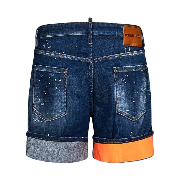 Quần Short Dsquared2 Marine In Faded Blue Denim With Side Logo Print And Orange Right Hem S74MU0778S30342470 Màu Xanh - Thời trang - Vua Hàng Hiệu