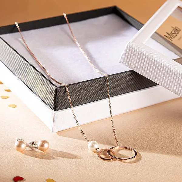 Set Dây Chuyền + Khuyên Tai Misaki Monaco Rose Gold Short Rhythm Box Màu Vàng Hồng - Trang sức - Vua Hàng Hiệu