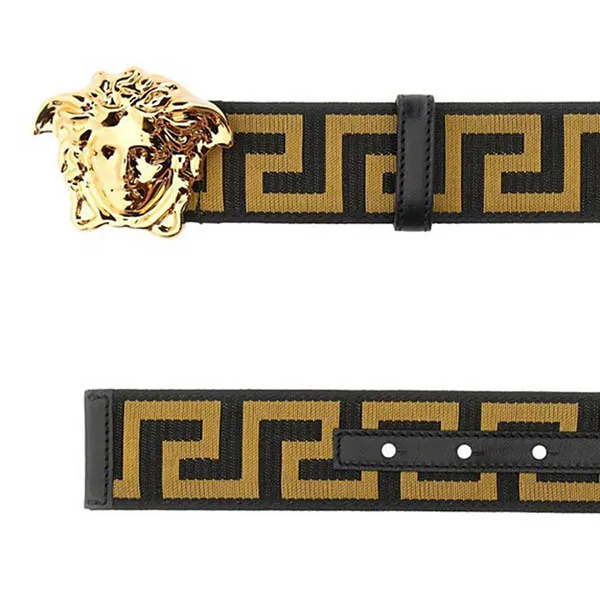 Thắt Lưng Versace Medusa Head Greca Pattern Leather Belt DCU8061DNAS622B15V Màu Vàng Đen Size 85