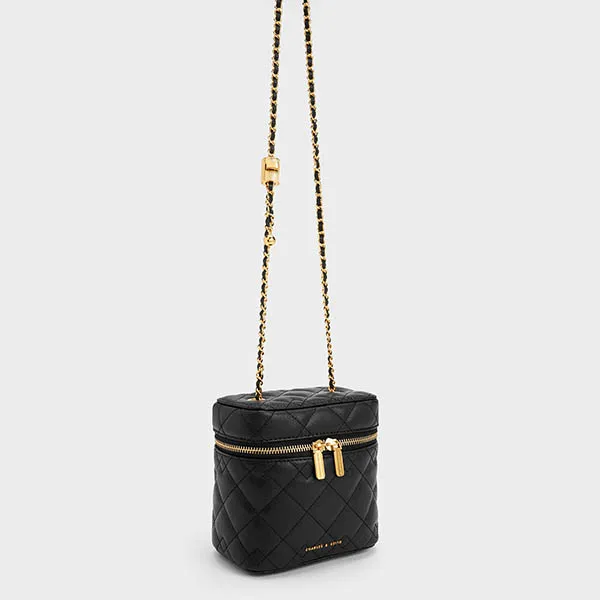 Túi Đeo Chéo Nữ Charles & Keith CNK Nezu Quilted Boxy Bag Black CK2-80271114 Màu Đen