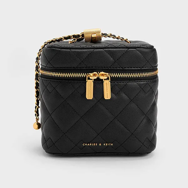 Túi Đeo Chéo Nữ Charles & Keith CNK Nezu Quilted Boxy Bag Black CK2-80271114 Màu Đen