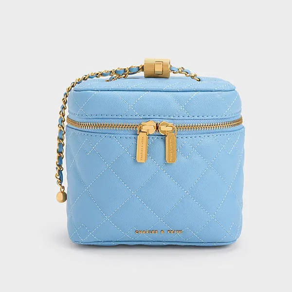 Túi Đeo Chéo Nữ Charles & Keith CNK Nezu Quilted Boxy Bag Light Blue 80271114 Màu Xanh