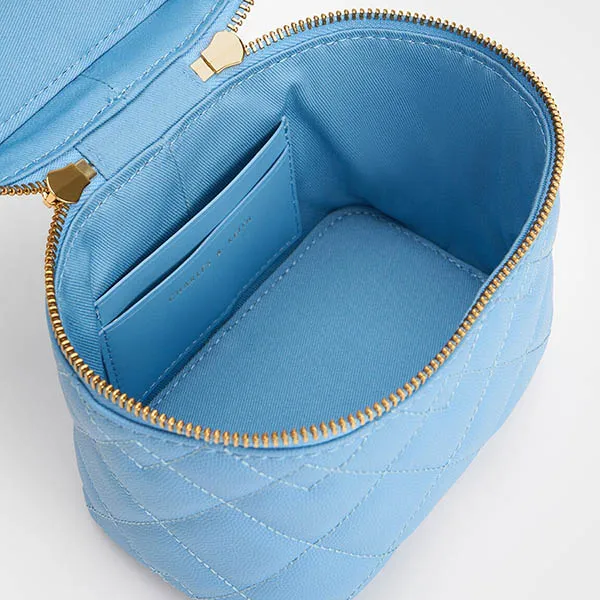 Túi Đeo Chéo Nữ Charles & Keith CNK Nezu Quilted Boxy Bag Light Blue 80271114 Màu Xanh