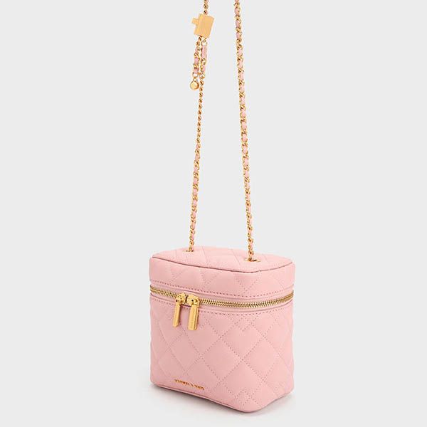 Túi Đeo Chéo Nữ Charles & Keith CNK Nezu Quilted Boxy Bag Light Pink CK2-80271114 Màu Hồng - 1