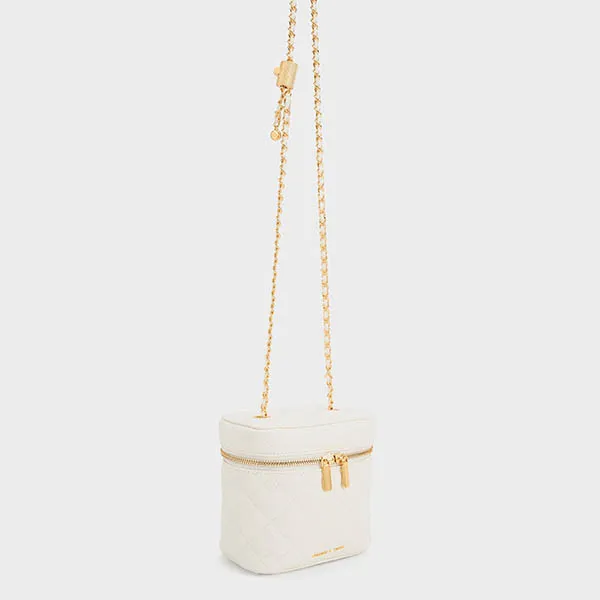 Túi Đeo Chéo Nữ Charles & Keith CNK Nezu Quilted Boxy Bag White 80271114 Màu Trắng