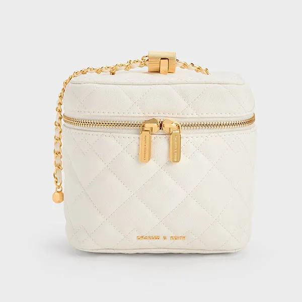 Túi Đeo Chéo Nữ Charles & Keith CNK Nezu Quilted Boxy Bag White 80271114 Màu Trắng