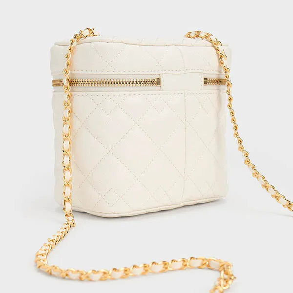 Túi Đeo Chéo Nữ Charles & Keith CNK Nezu Quilted Boxy Bag White 80271114 Màu Trắng