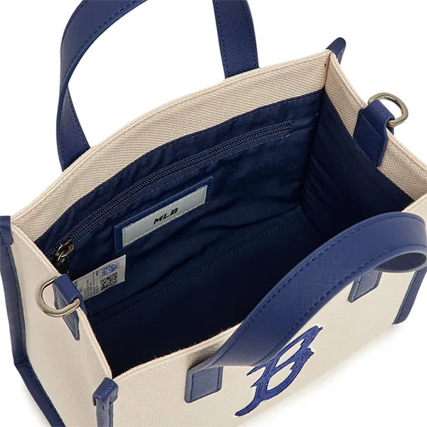 Túi Đeo Chéo Nữ MLB Basic Big Logo Canvas Small Tote Bag 3AORS062N-43CRS Màu Kem Xanh - Túi xách - Vua Hàng Hiệu