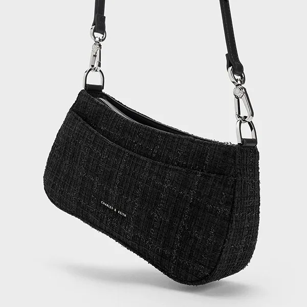 Túi Đeo Vai Nữ Charles & Keith CNK Bunny Tweed Shoulder Bag CK2-20671486 Màu Đen