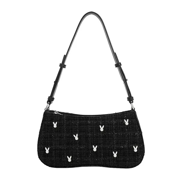 Túi Đeo Vai Nữ Charles & Keith CNK Bunny Tweed Shoulder Bag CK2-20671486 Màu Đen
