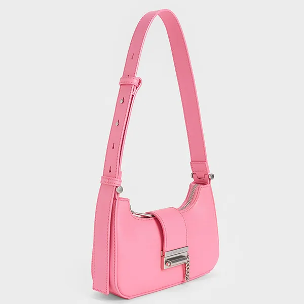 Túi Đeo Vai Nữ Charles & Keith CNK Metallic Accent Belted Bag - Pink 40271113 Màu Hồng