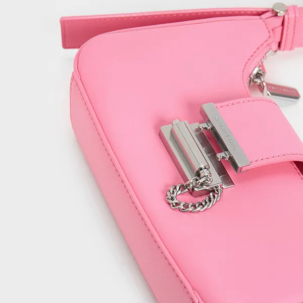Túi Đeo Vai Nữ Charles & Keith CNK Metallic Accent Belted Bag - Pink 40271113 Màu Hồng
