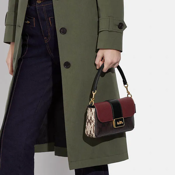 Túi Đeo Vai Nữ Coach Grace Mini Shoulder Bag In Signature Canvas CC066 Màu Nâu Đỏ