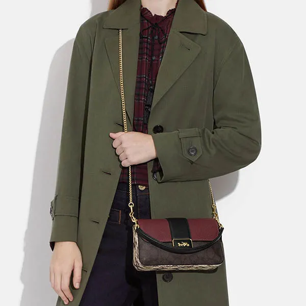 Túi Đeo Vai Nữ Coach Grace Mini Shoulder Bag In Signature Canvas CC066 Màu Nâu Đỏ