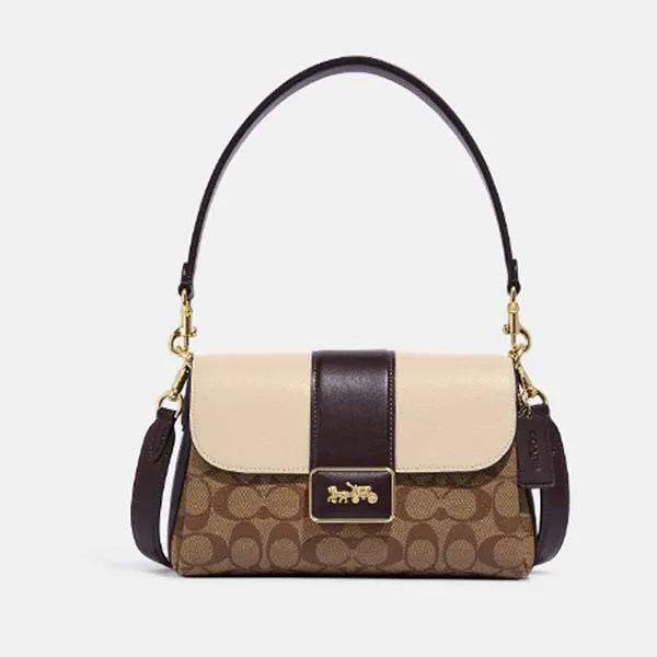 Túi Đeo Vai Nữ Coach Grace Shoulder Bag In Signature Canvas CC033 Ivory Multi Màu Nâu Trắng - Túi xách - Vua Hàng Hiệu
