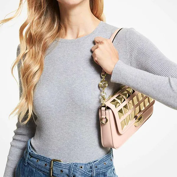 Túi Đeo Vai Michael Kors MK Bradshaw Small Studded Leather Shoulder Bag 30F1G2BL0L Màu Hồng - Túi xách - Vua Hàng Hiệu