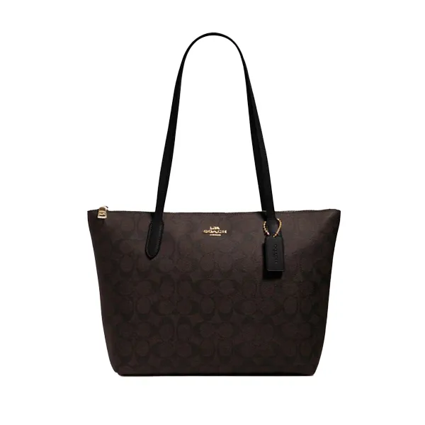 Túi Coach Zip Top Toe In Signature Canvas 4455 Màu Nâu Đen