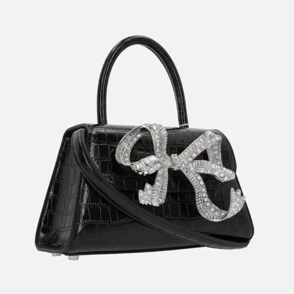 Túi Xách Self Portrait Bow Mini Crocodile-Embossed Leather Handbag RS23308BBLACK Màu Đen - Túi xách - Vua Hàng Hiệu