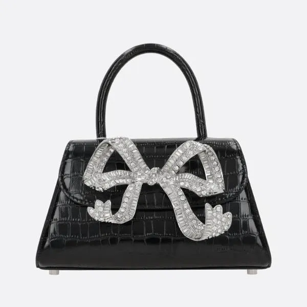 Túi Xách Self Portrait Bow Mini Crocodile-Embossed Leather Handbag RS23308BBLACK Màu Đen - Túi xách - Vua Hàng Hiệu