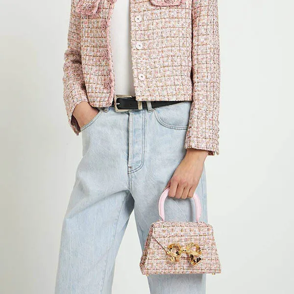 Túi Xách Self-Portrait Pink Canvas Crossbody Bag RS23301MUPINK Màu Hồng Vàng