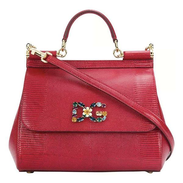 Túi Xách Tay Nữ Dolce & Gabbana D&G Small Sicily Handbag In Iguana Print Calfskin And Crystal DG Logo Patch Màu Đỏ - 3