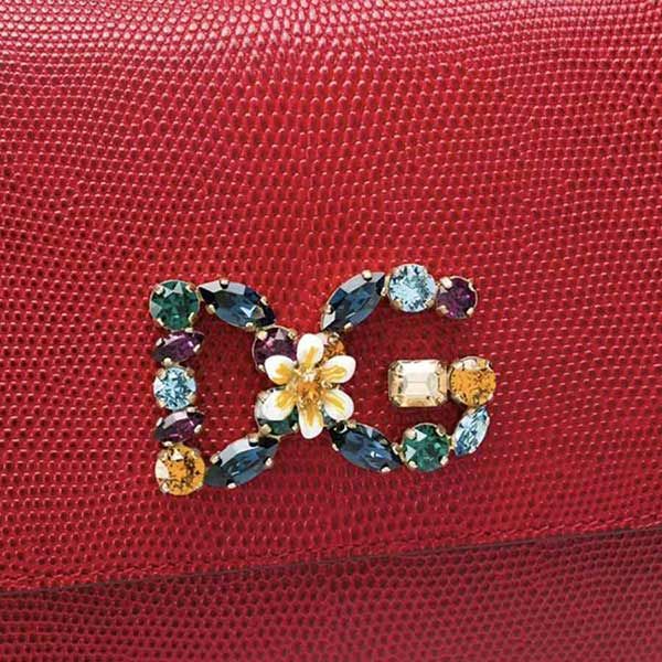 Túi Xách Tay Nữ Dolce & Gabbana D&G Small Sicily Handbag In Iguana Print Calfskin And Crystal DG Logo Patch Màu Đỏ - 4