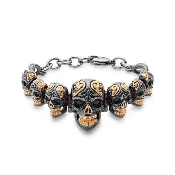 Vòng Đeo Tay Bomberg Skully Bracelet Gold & Black Steel JW-BRCLT-SP.M35.6 Màu Đen Vàng