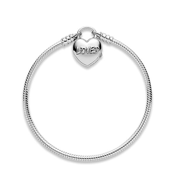 Vòng Đeo Tay Pandora Moments Heart Padlock Clasp Snake Chain Bracelet 597806 Màu Bạc - 3