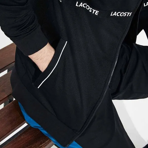 Áo Khoác Nam Lacoste Sport Signature Band Zip Sweatshirt Black SH8651 Màu Đen Size S