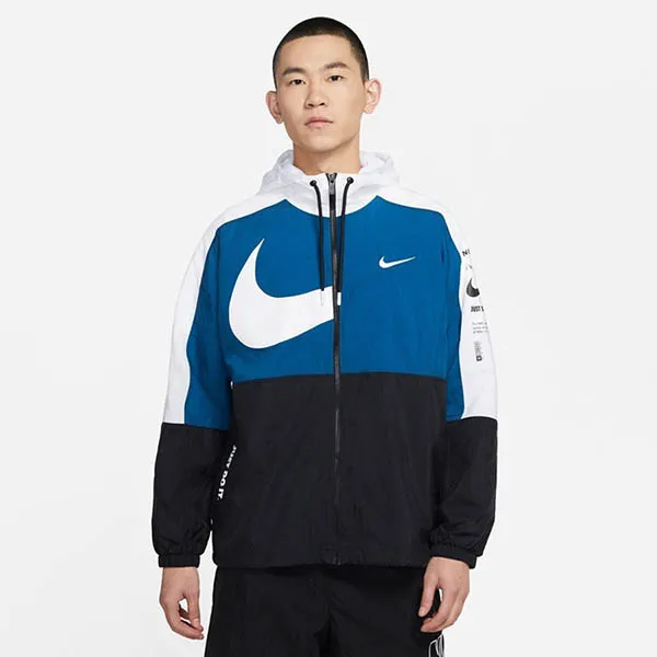 Áo Khoác Nike Printed Swoosh Jacket Màu Đen Phối Trắng Xanh Size XL - Thời trang - Vua Hàng Hiệu