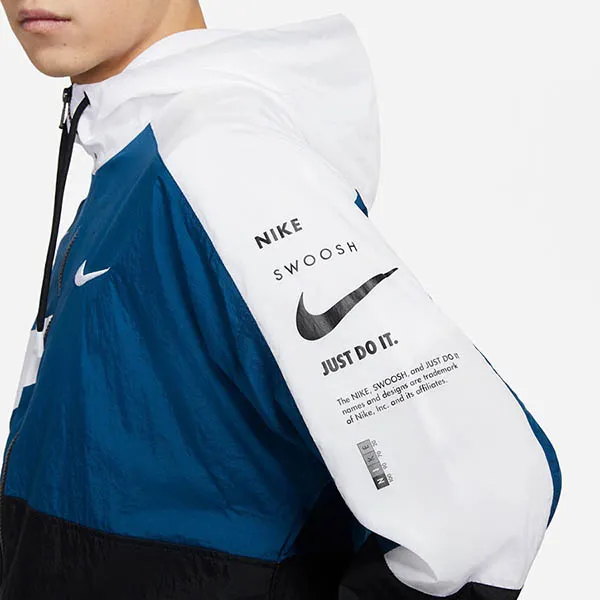 Áo Khoác Nike Printed Swoosh Jacket Màu Đen Phối Trắng Xanh Size XL - Thời trang - Vua Hàng Hiệu
