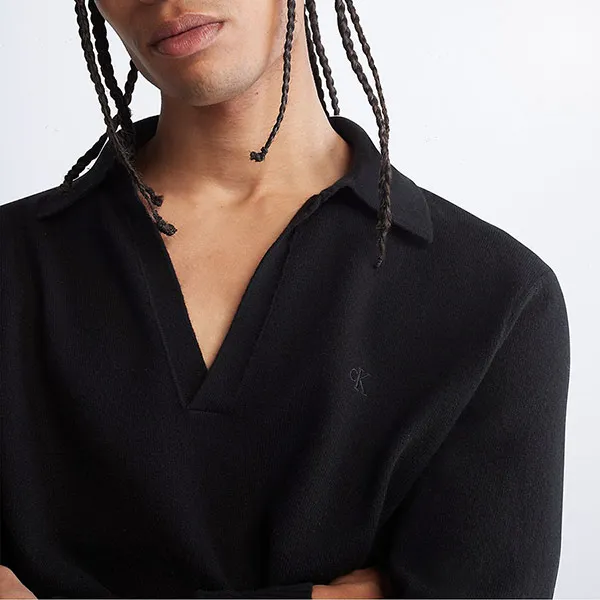 Áo Len Polo Calvin Klein Merino Wool Blend Polo Sweater CK 40JP314001 - BLK Màu Đen Size S - Thời trang - Vua Hàng Hiệu