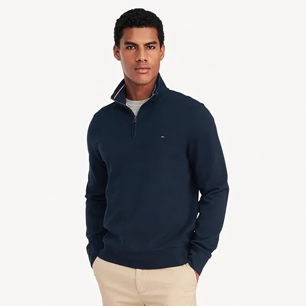 Áo Nỉ Nam Tommy Hilfiger Solid Quarter-Zip Sweatshirt 78C6087 Màu Xanh Navy Size S