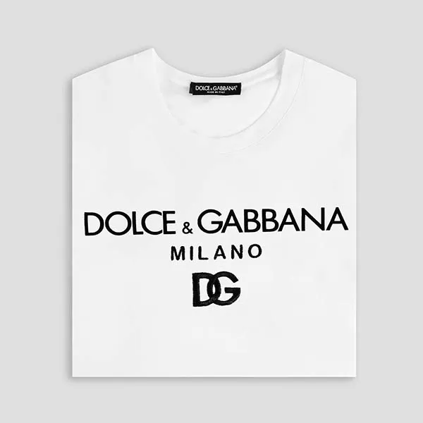 Áo Phông Dolce & Gabbana D&G White Logo Embroidered G8PD7Z G7B9X W0800 Màu Trắng