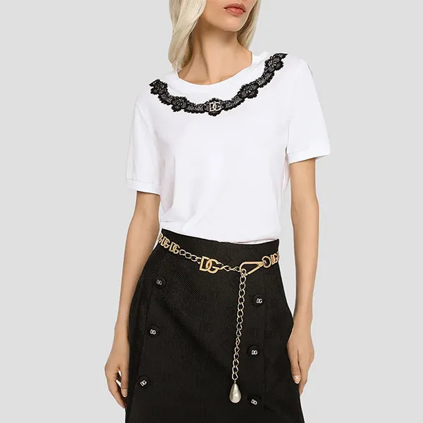 Áo Phông Dolce & Gabbana D&G White Logo With Lace Insert F8T00Z G7H1Z W0800 Màu Trắng Size 42 - Thời trang - Vua Hàng Hiệu