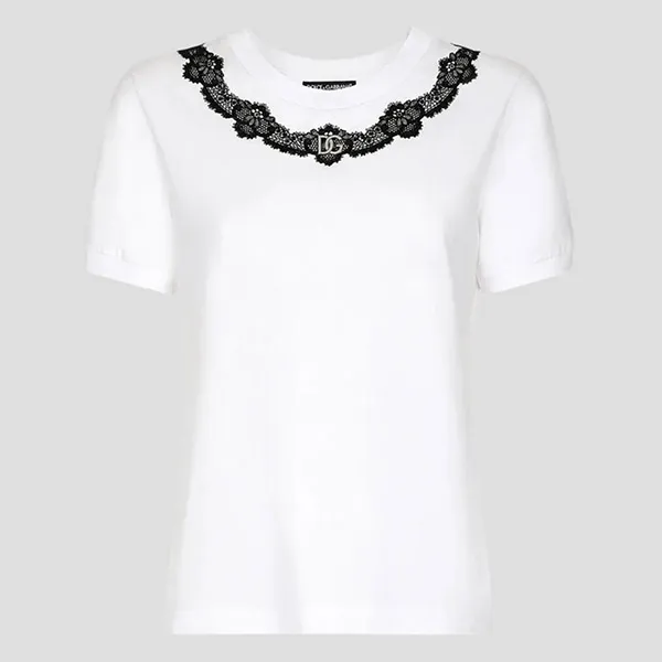 Áo Phông Dolce & Gabbana D&G White Logo With Lace Insert F8T00Z G7H1Z W0800 Màu Trắng Size 42 - Thời trang - Vua Hàng Hiệu