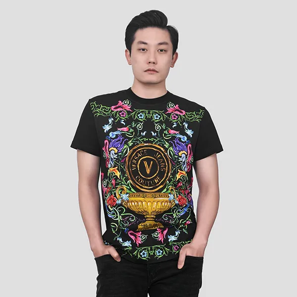 Áo Phông Versace Jeans Couture Black Logo Printed 74GAH6SG JS174 G89 Phối Màu