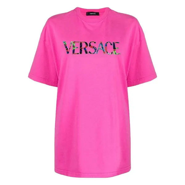 Áo Phông Versace Pink Logo Printed 1006637 1A04610 2P040 Màu Hồng