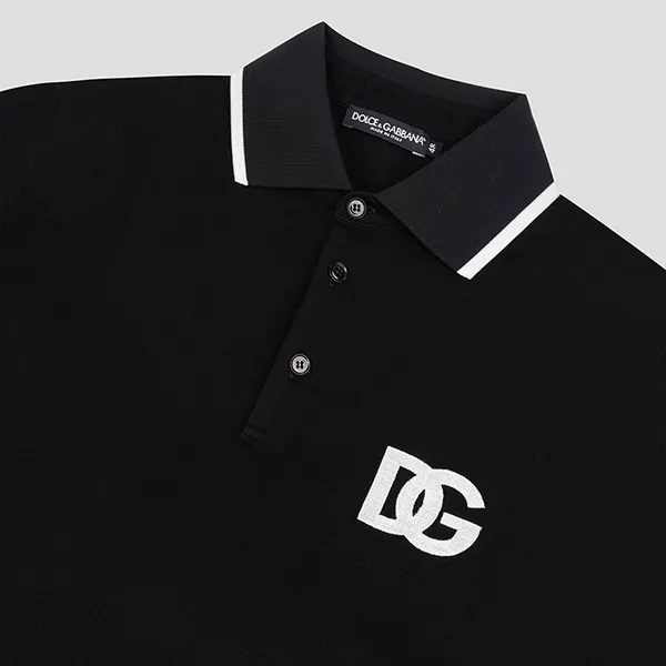 Áo Polo Nam Dolce & Gabbana D&G Black Logo Embroidered G8PU6Z FU7EN N0000 Màu Đen Size 50