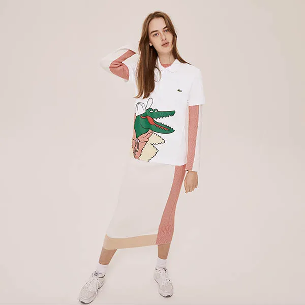 Áo Polo Lacoste Unisex X Jean-Michel Tixier Print Classic Fit Shirt PH0410.JD4 Màu Trắng Xanh Size XS