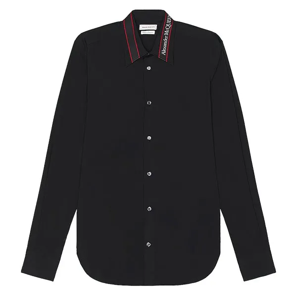 Áo Sơ Mi Alexander McQueen Black Logo Collar QRN44 1000 Màu Đen