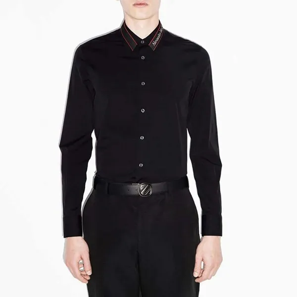 Áo Sơ Mi Alexander Mcqueen Logo Collar Shirt Màu Đen Size S