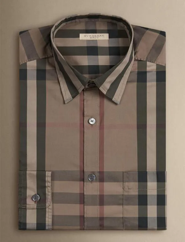 Áo Sơ Mi Burberry Classic Khaki Check Shirt Stretch Material Màu Nâu Size XS