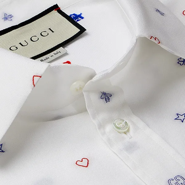 Áo Sơ Mi Gucci Embroidered Cotton Shirt Men White Màu Trắng Họa Tiết Size M - 4