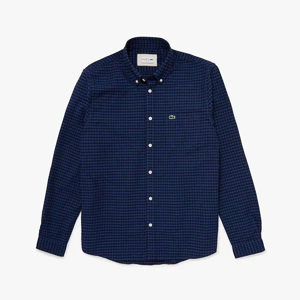 Áo Sơ Mi Lacoste Men's Regular Fit Gingham Oxford Cotton Shirt CH5271 F4J Màu Xanh Đậm Size M