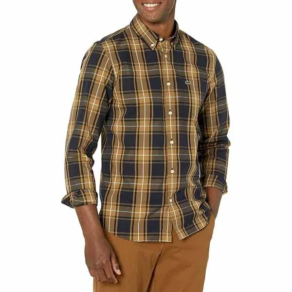 Áo Sơ Mi Lacoste Slim Fit CH5238 BTS Màu Vàng Kẻ Đen Size S