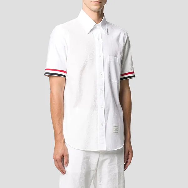 Áo Sơ Mi Thom Browne Grosgrain Cuff Straight Fit MWS252F 00572 100 Màu Trắng