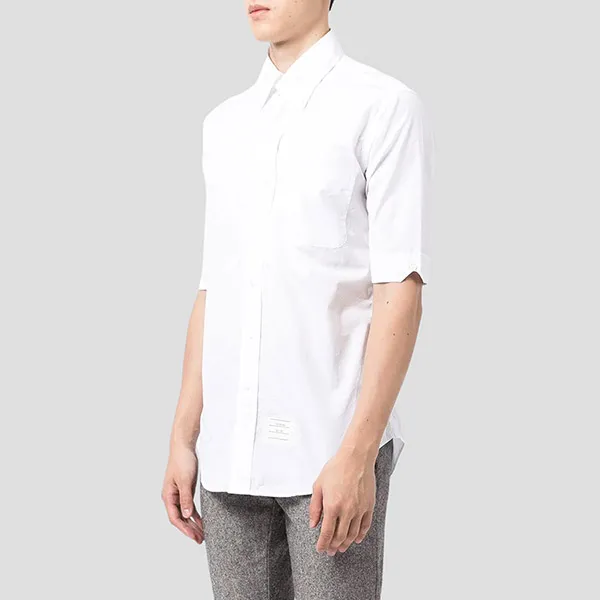 Áo Sơ Mi Thom Browne Short Sleeve Grosgrain Placket MWS002E 03113 100 Màu Trắng