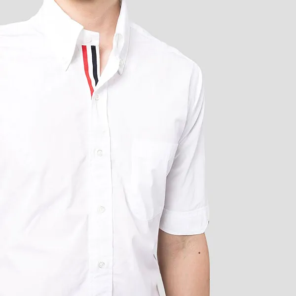 Áo Sơ Mi Thom Browne Short Sleeve Grosgrain Placket MWS002E 03113 100 Màu Trắng